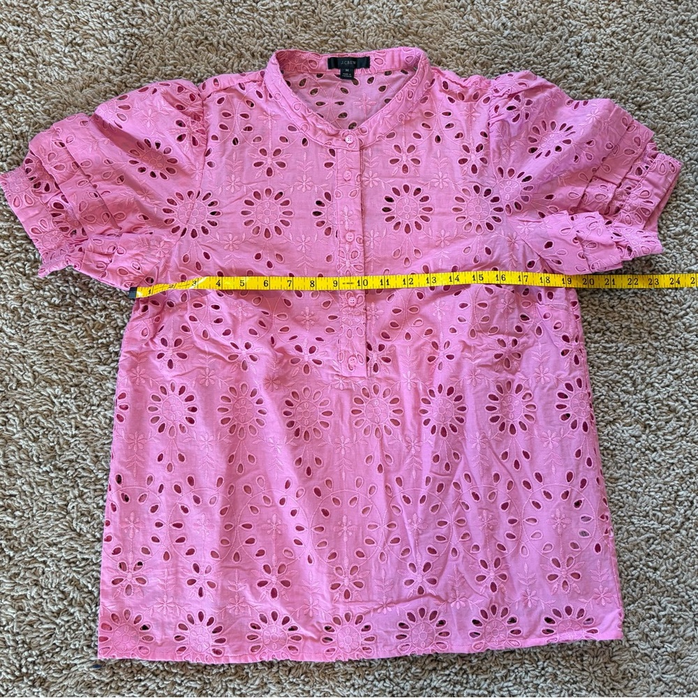 J Crew Puff-Sleeve Popover Top in Eyelet Pink Size Medium - Picture 13 of 14